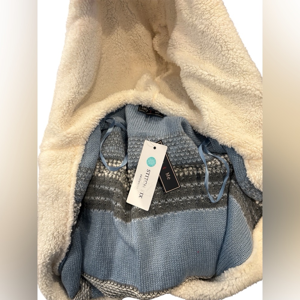 Lety & Me Women's Zola Sherpa Trimmed Striped Hooded Cardigan Sweater - Picture 5 of 5